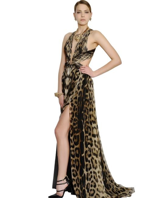 Roberto Cavalli Multicolor Leopard Silk Chiffon Dress