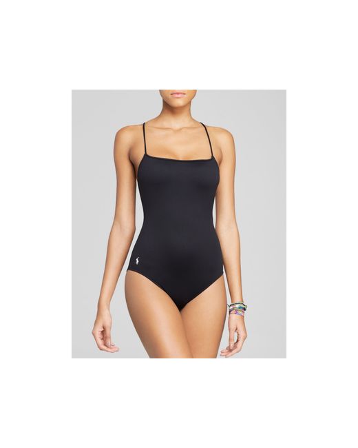 Ralph Lauren Polo Lace Up Back One Piece Swimsuit in Black | Lyst