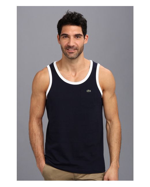 Lacoste Live Jersey With Contrast Trim Top in Blue for Men | Lyst