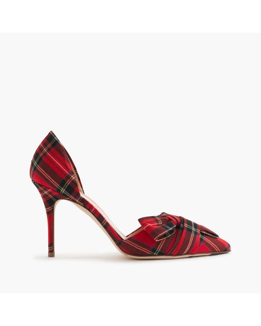 J.Crew Red Elsie Plaid D'orsay Pumps With Obi Bow