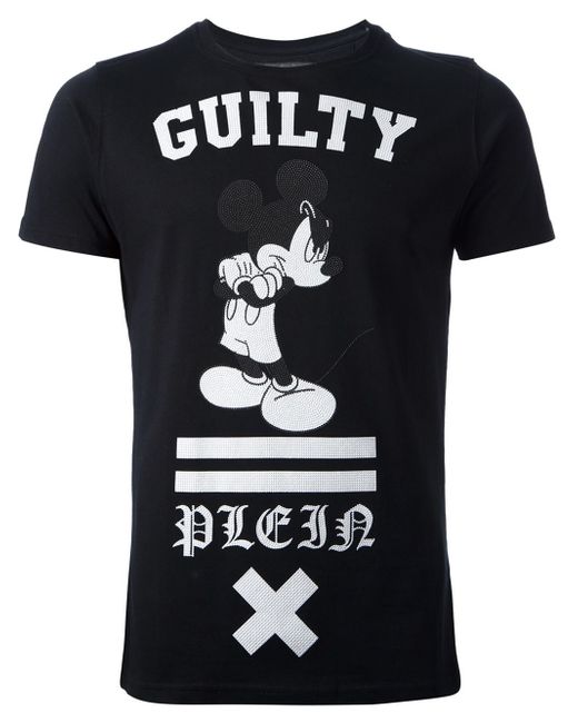 Philipp Plein Black Embellished Mickey Mouse T-Shirt for men
