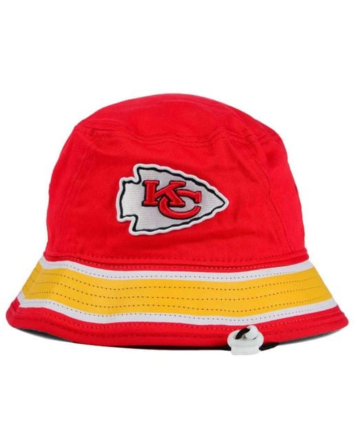 KTZ Red Kansas City Chiefs Team Stripe Bucket Hat for men