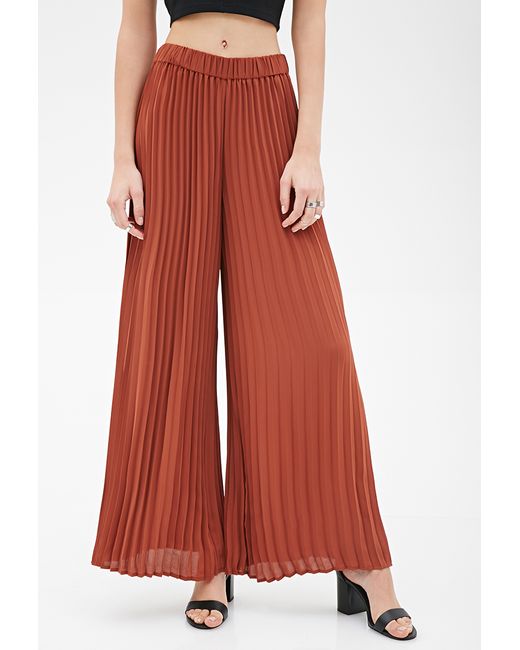 Denim Accordion-pleated Palazzo Pants 
