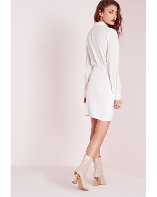 Missguided Long  Sleeve  Sheer  Shirt  Dress  Cream in White Lyst