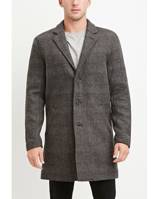 Forever 21 Longline Glen Plaid Coat in Gray for Men (Grey/black) Save 50 Lyst