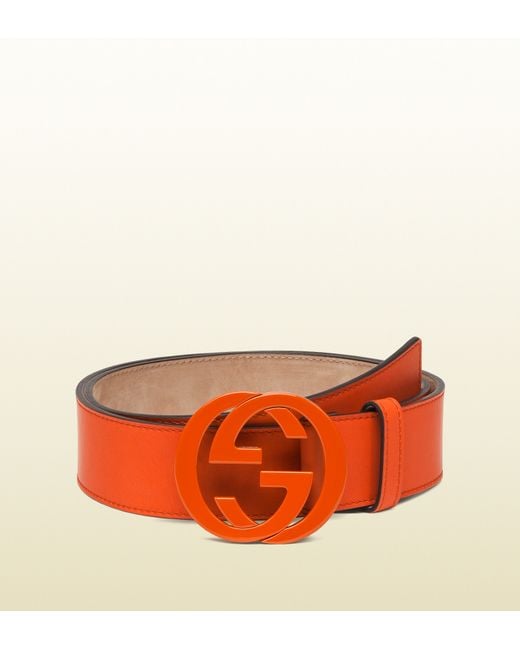 Gucci Leather Belt with Interlocking G Buckle in Orange for  display picture 2