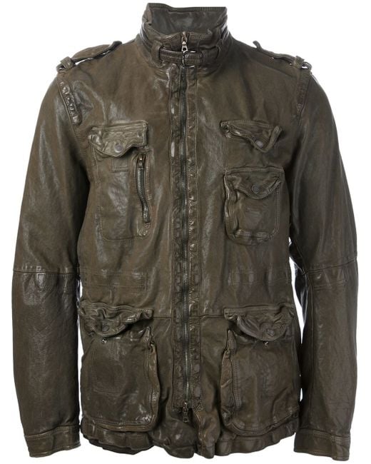 Neil Barrett Green Distressed Leather Jacket for men