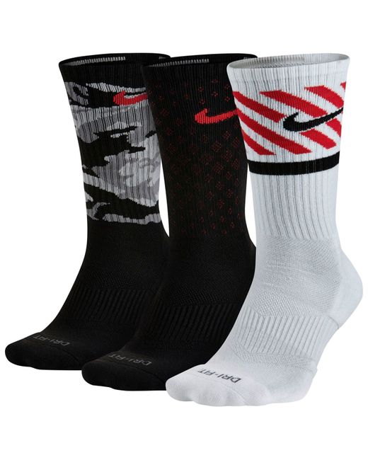 Nike Synthetic Dri-fit Triple Fly Crew Socks 3-pack in Camo Black/White ...