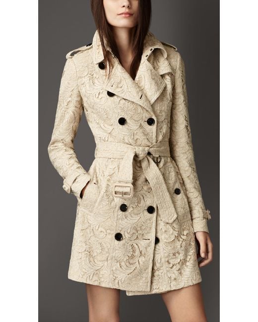 Burberry Natural Mid-Length Cotton Lace Trench Coat