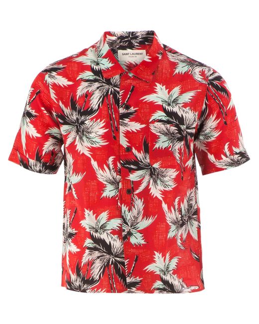 Saint Laurent Red Palm Tree Printed Shirt for men