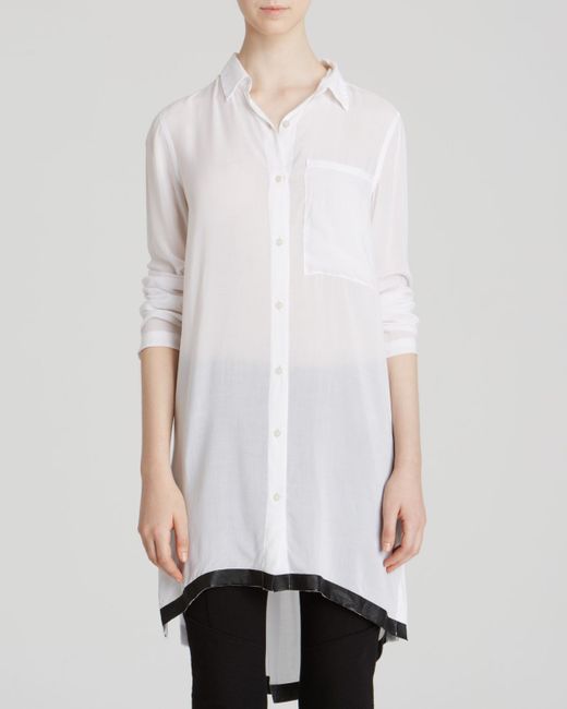 DKNY White Long Sleeve Tunic Blouse