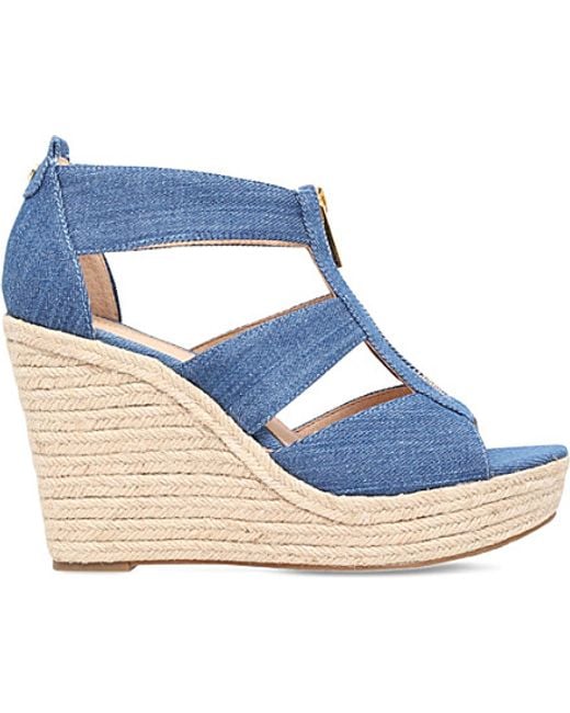 MICHAEL Michael Kors Blue Damita Denim Wedge Sandals