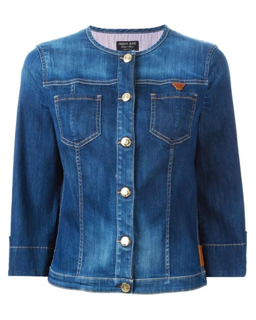 Armani Jeans Collarless Denim Jacket in Blue | Lyst