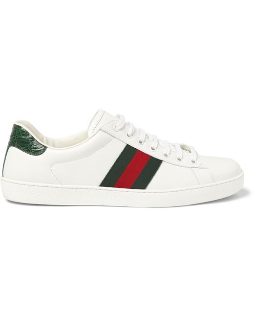 Gucci White Ace Crocodile-trimmed Leather Sneakers for men