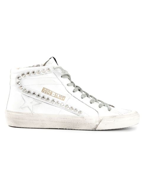 Golden Goose Deluxe Brand White 'Slide' Hi-Top Studded Sneakers