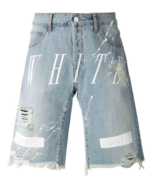 Off-White c/o Virgil Abloh Blue Striped Distressed Denim Shorts for men