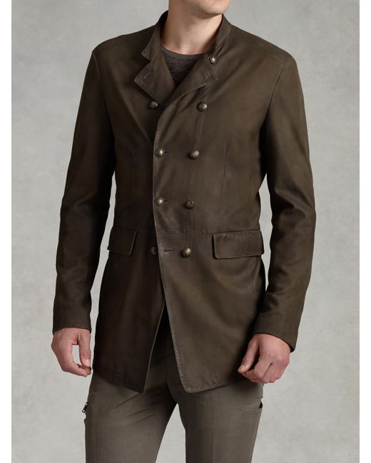 John Varvatos Brown Double-breasted Goat Suede Coat for men