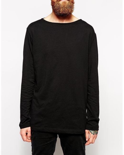 American Apparel Black Long Sleeve Top With Boat Neck for men