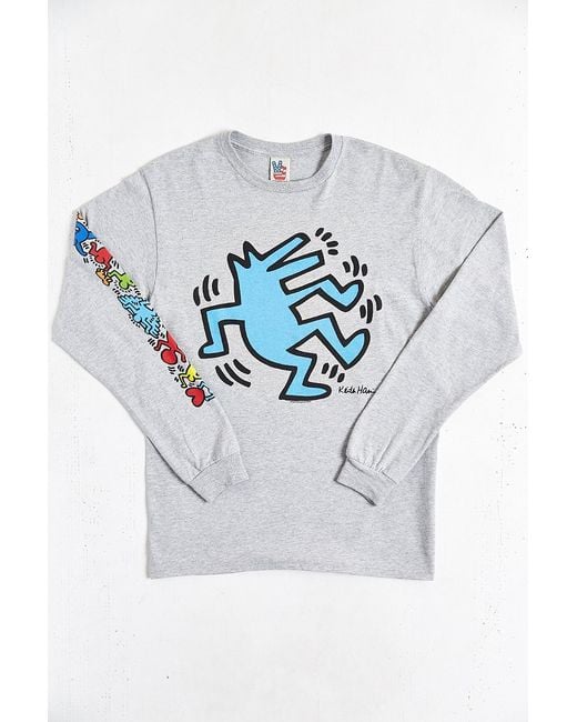 Junk Food Gray Keith Haring Wolf Long-Sleeve Tee for men