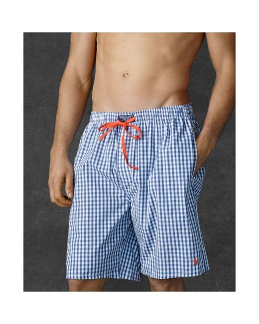 Ralph Lauren Blue Polo Mens Gingham Woven Sleep Shorts for men