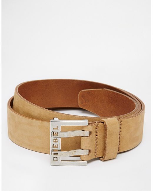 DIESEL Bit Double Prong Leather Belt in Brown for Men | Lyst