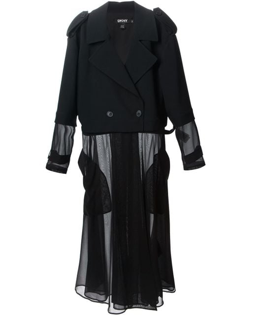 DKNY Sheer Long Trench Coat in Black | Lyst