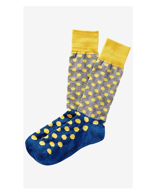 Express Marl Color Block Polka Dot Dress Socks Eastern Red in Yellow