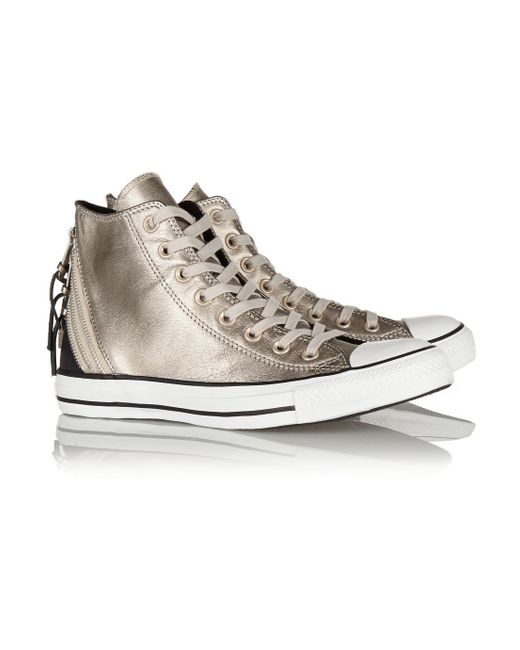 Converse Chuck Taylor All Star Tri Zip Leather High-Top Sneakers in Silver ( Metallic) | Lyst