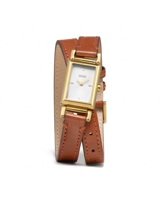 COACH Brown Madison Gold Plated Double Wrap Strap Watch