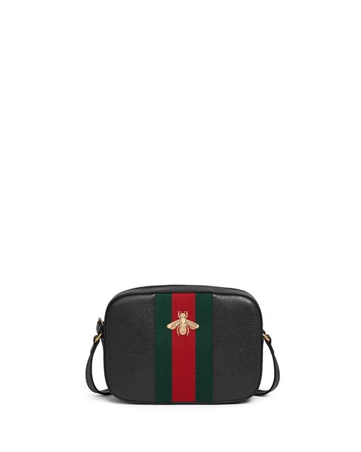Gucci 'webby' Bee Embroidery Web Leather Crossbody Bag in Black | Lyst UK