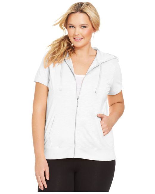 Style & Co. White Style&Co. Sport Plus Size Short-Sleeve Hoodie