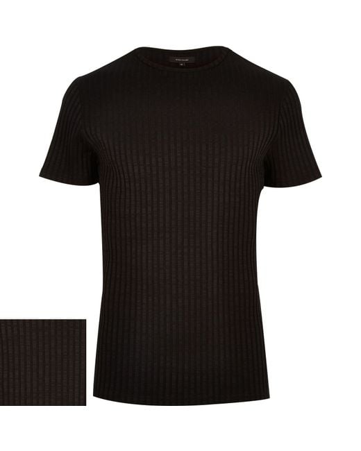 River Island Black Chunky Ribbed T-shirt for men