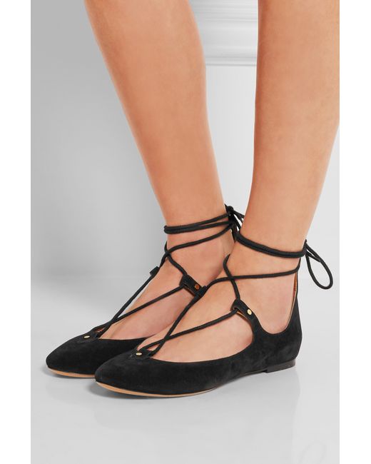 black lace up ballet flats