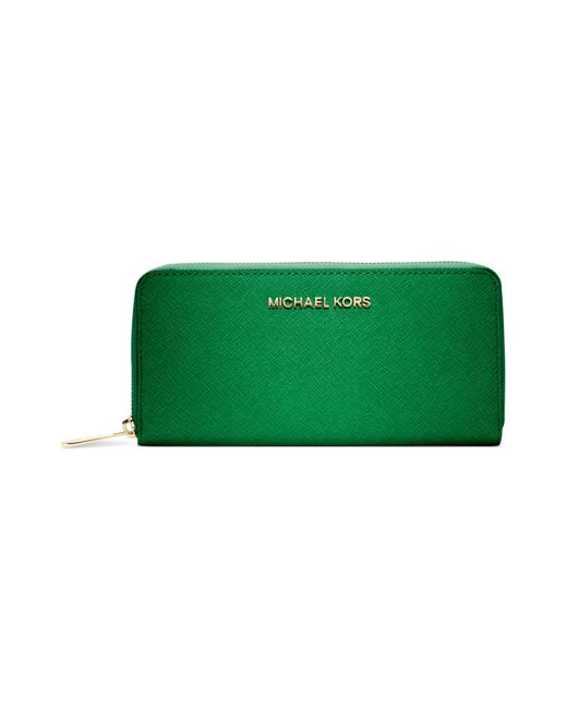 Michael Kors Travel Zip Around Continental Wallet in Green | Lyst