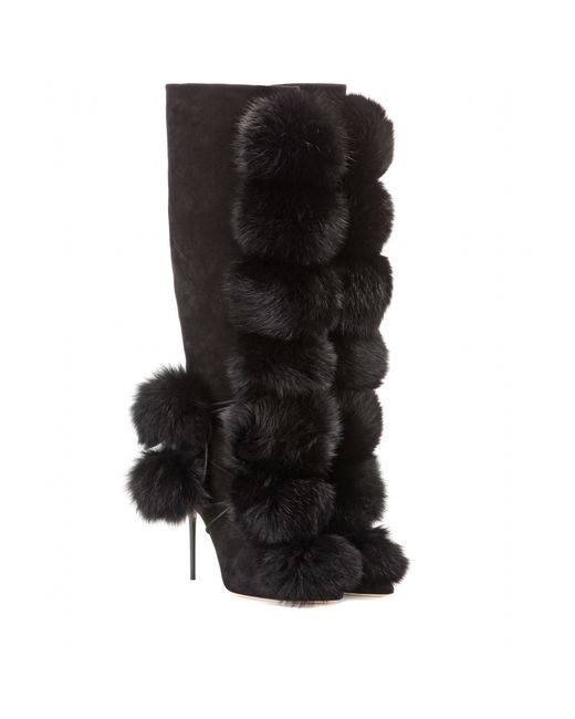 Jimmy choo Deeta Fur And Suede Boots in Black - Save 40% | Lyst