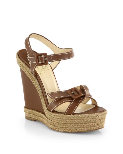Christian Louboutin Zero Problem Leather Espadrille Wedge Sandals in ...