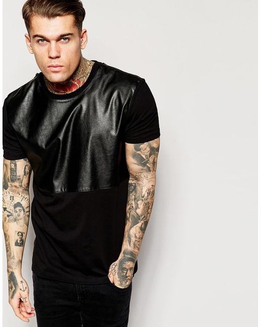 ASOS Longline With Leather And Shoulder Zip Detail in Black for Men | Lyst