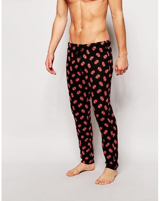 ASOS Black Loungewear Bottoms With Rolling Stones Print for men