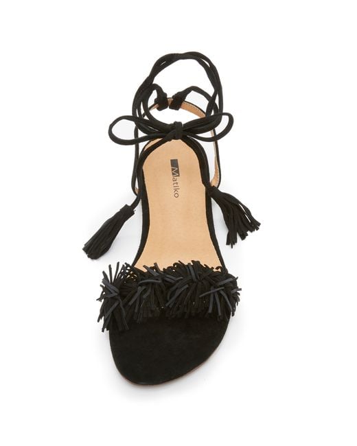 Matiko Black Delilah Fringe Flat Sandals