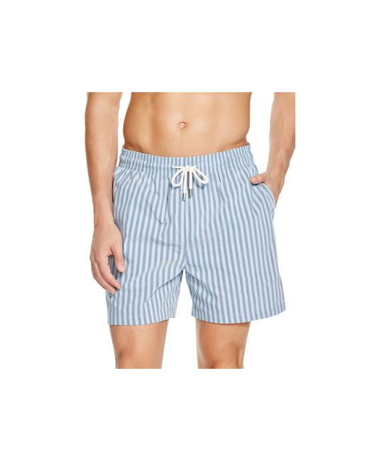 Solid & Striped Blue Fall Classic Striped Swim Trunks for men