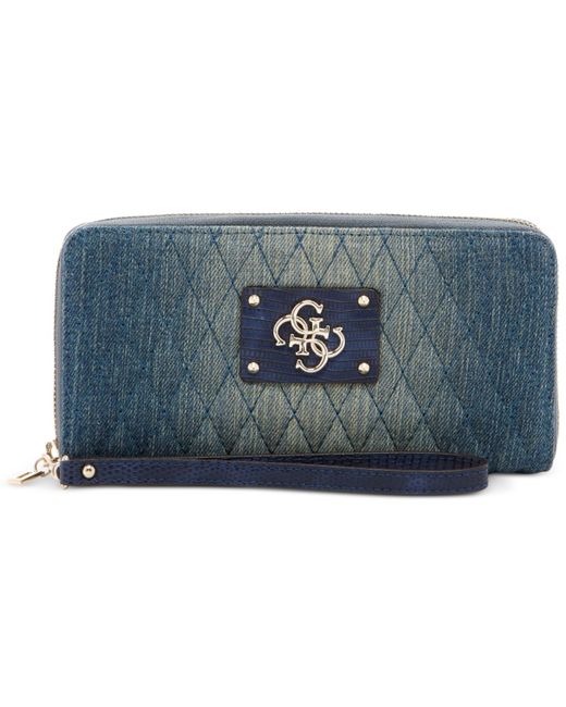 Guess Aliza Large Zip Around Wallet in Blue (Blue Denim) Lyst