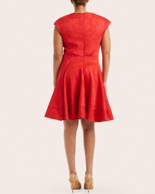 red fit and flare cocktail dress