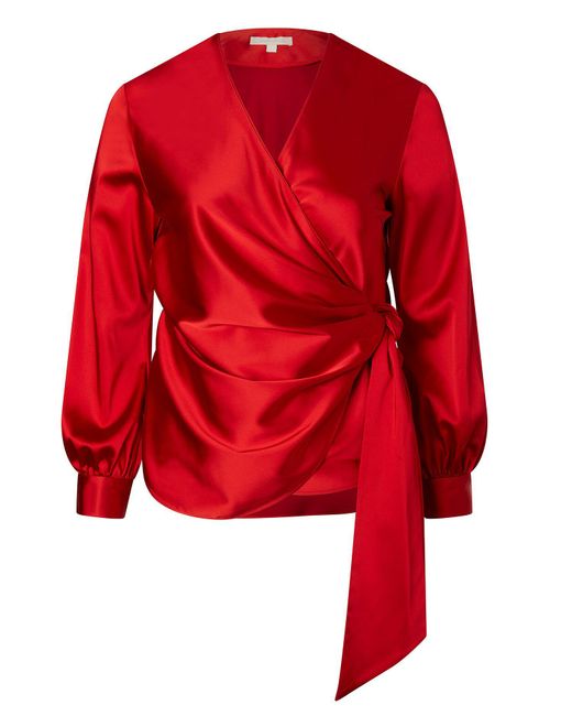 red satin tie front top