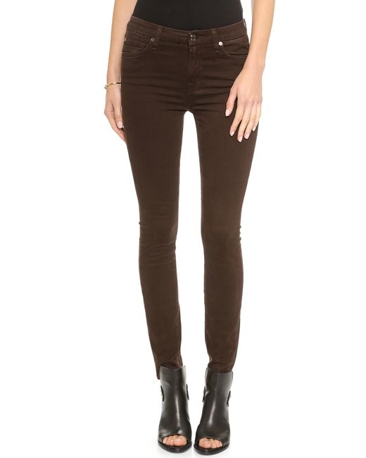 7 For All Mankind Brown Mid Rise Brushed Sateen Skinny Pants - Dark Chocolate