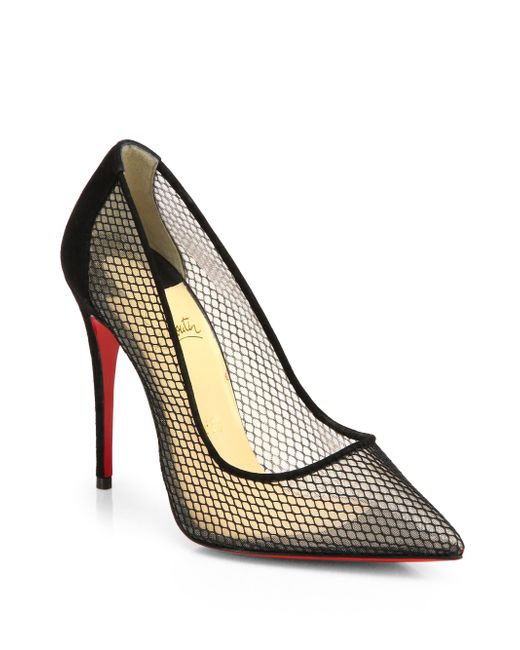 Christian Louboutin Follies Resille Fishnet Suedepumps in Black | Lyst