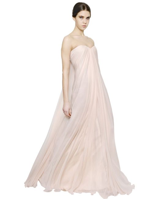 Alexander McQueen Pink Strapless Draped Silk Chiffon Dress