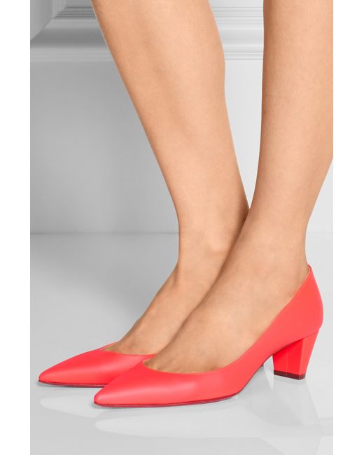 Christian louboutin Karera 45 Neon Leather Pumps in Pink (Coral ...  