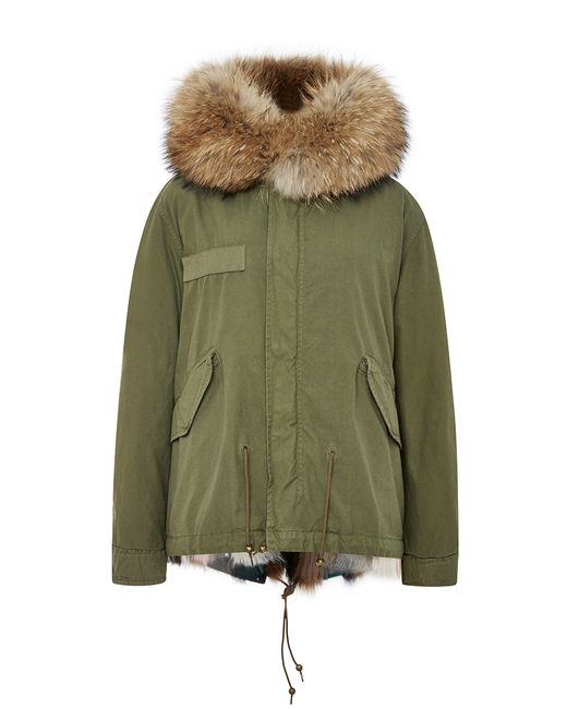 Mr & Mrs Italy Multicolor Army Patch Fox Fur Lined Mini Parka