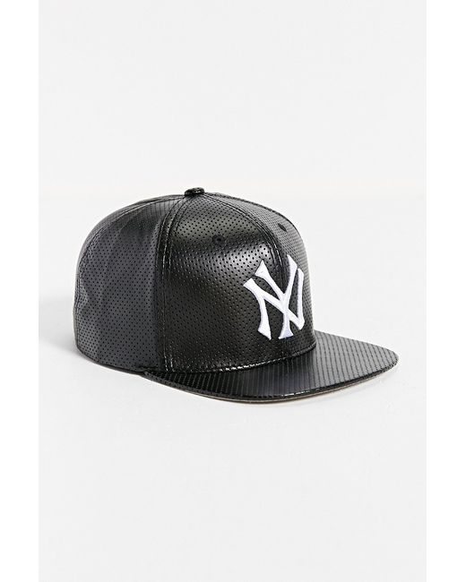 American Needle Black Faux Leather N.Y. Yankees Hat for men