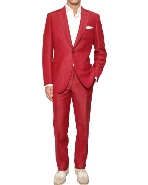 Brioni Red Linen and Silk Blend Slim Fit Suit for men